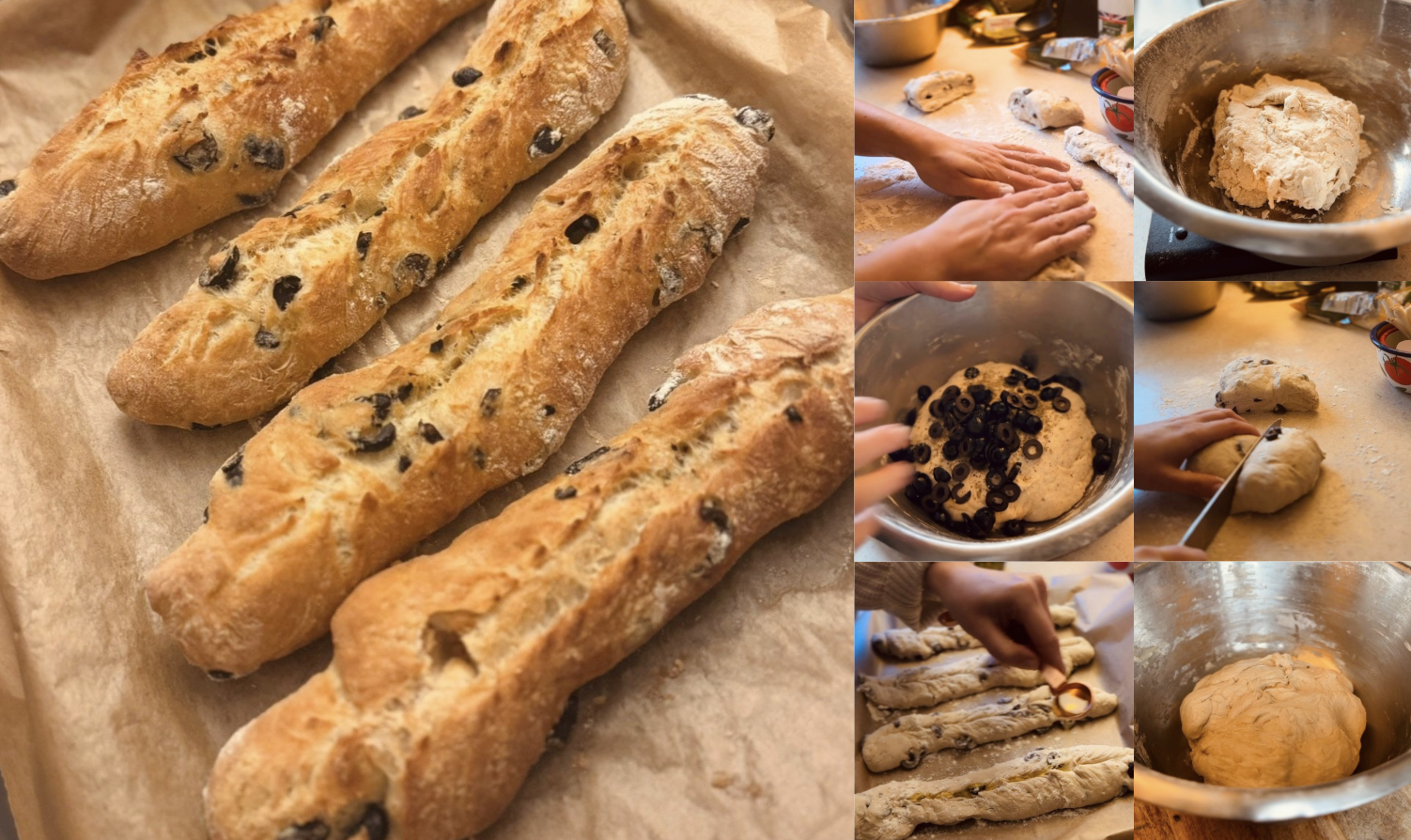 Homemade olive baguettes